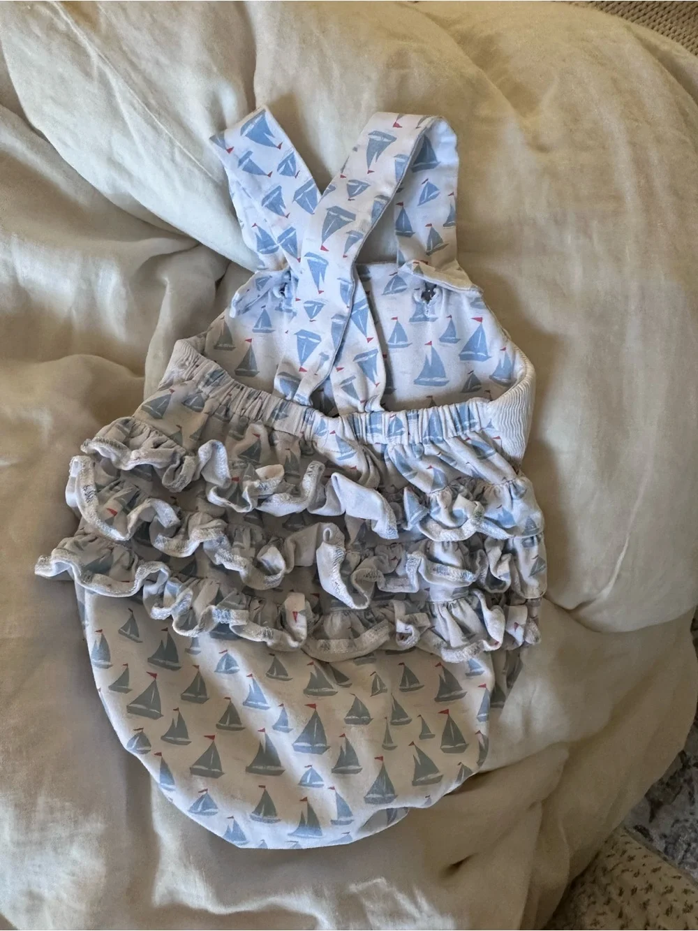 Delaney Smocked Sailboat Romper 0-3M